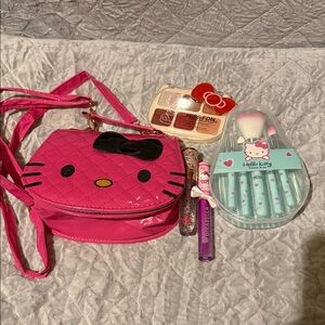Hello Kitty Pink Quilted Crossbody purse and makeup